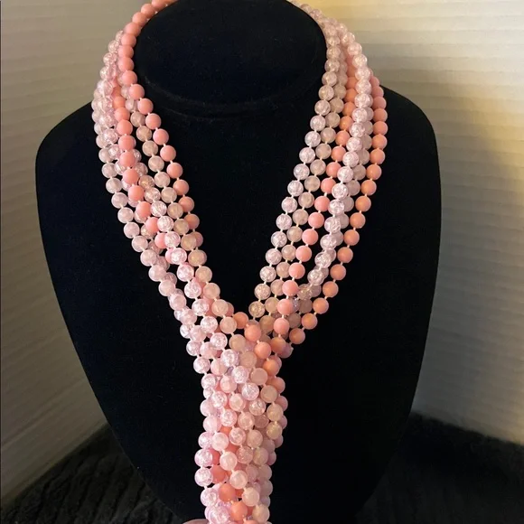 Elegant Pink 3 Strand Beaded Necklace 26” Drop - Picture 6 of 6